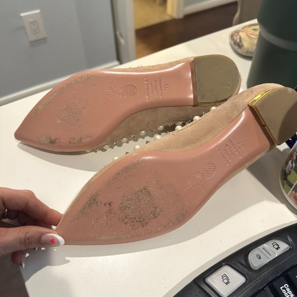 Aquazzura Suede Nude Flats with Ankle Strap, Gold Stars and Pearls - Picture 4 of 4